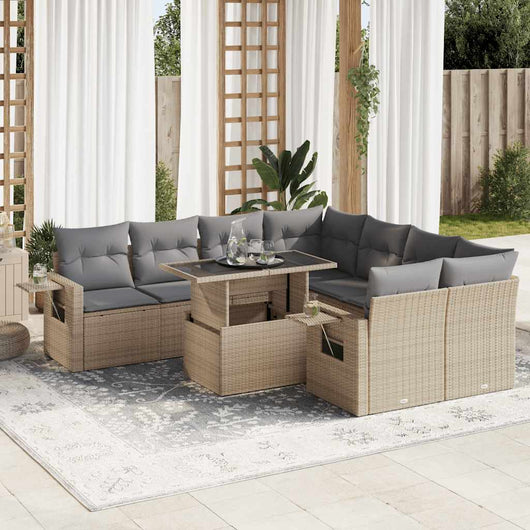 vidaXL Set Divano da Giardino 9 pz con Cuscini Beige in Polyrattan