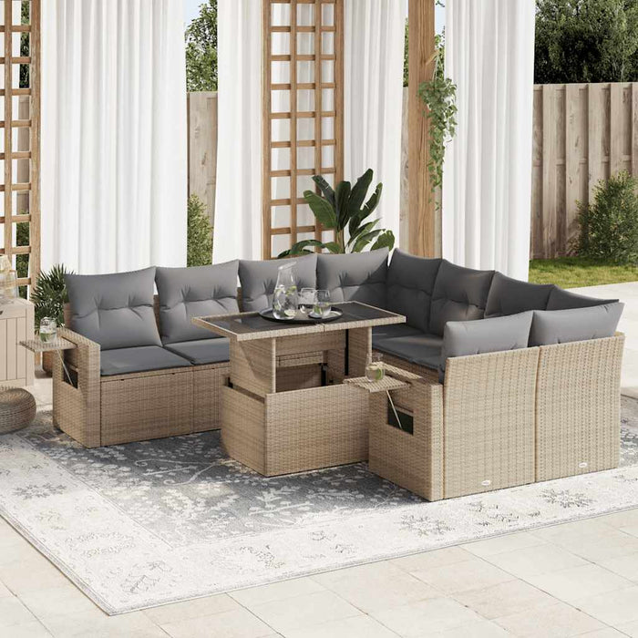 vidaXL Set Divano da Giardino 9 pz con Cuscini Beige in Polyrattan