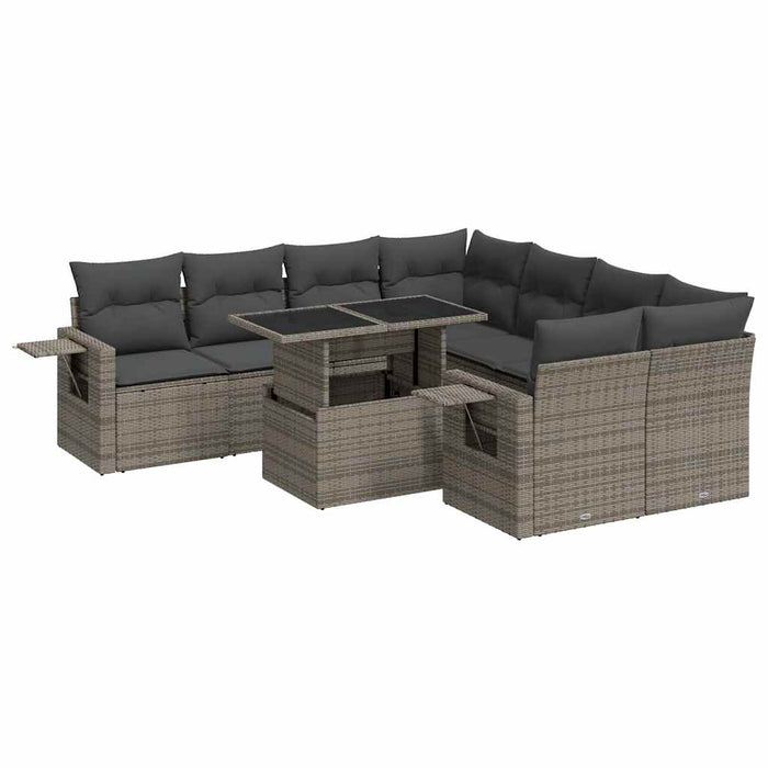 vidaXL Set Divano da Giardino 9 pz con Cuscini Grigio in Polyrattan