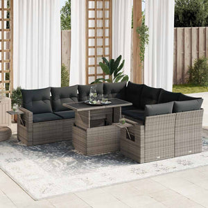 vidaXL Set Divano da Giardino 9 pz con Cuscini Grigio in Polyrattan