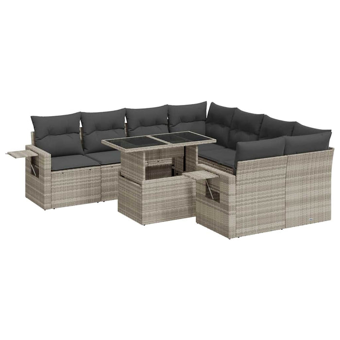vidaXL Set Divano da Giardino 9pz con Cuscini Grigio Chiaro Polyrattan
