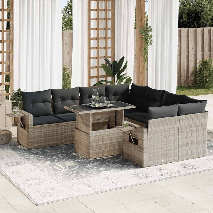 vidaXL Set Divano da Giardino 9pz con Cuscini Grigio Chiaro Polyrattan