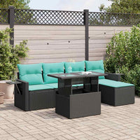 Set Divano Giardino 6 pz con Cuscini Nero Polyrattan Acacia 3326458