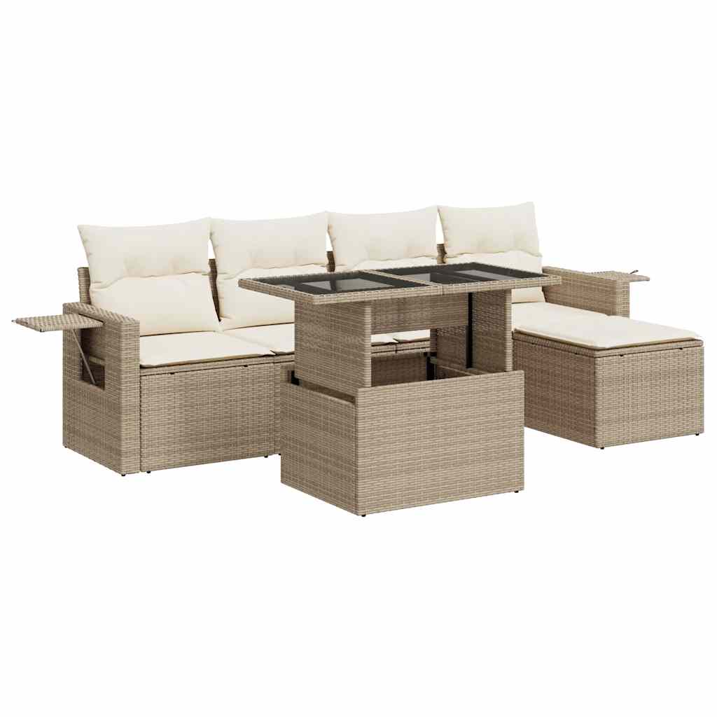 Set Divano da Giardino 6 pz con Cuscini Beige in Polyrattan 3326459