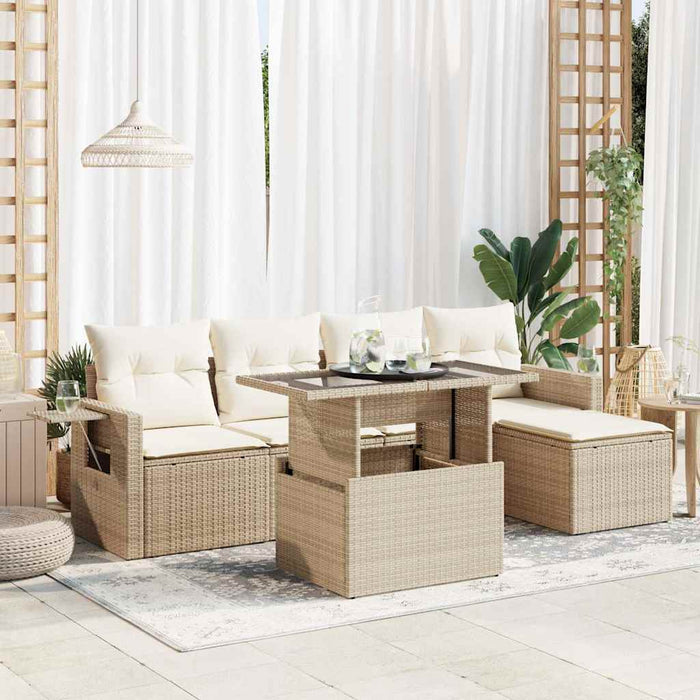 vidaXL Set Divano da Giardino 6 pz con Cuscini Beige in Polyrattan