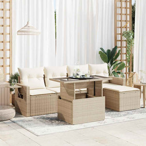 Set Divano da Giardino 6 pz con Cuscini Beige in Polyrattan 3326459