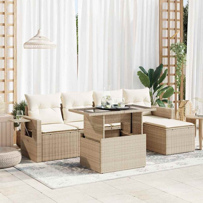 Set Divano da Giardino 6 pz con Cuscini Beige in Polyrattan 3326459