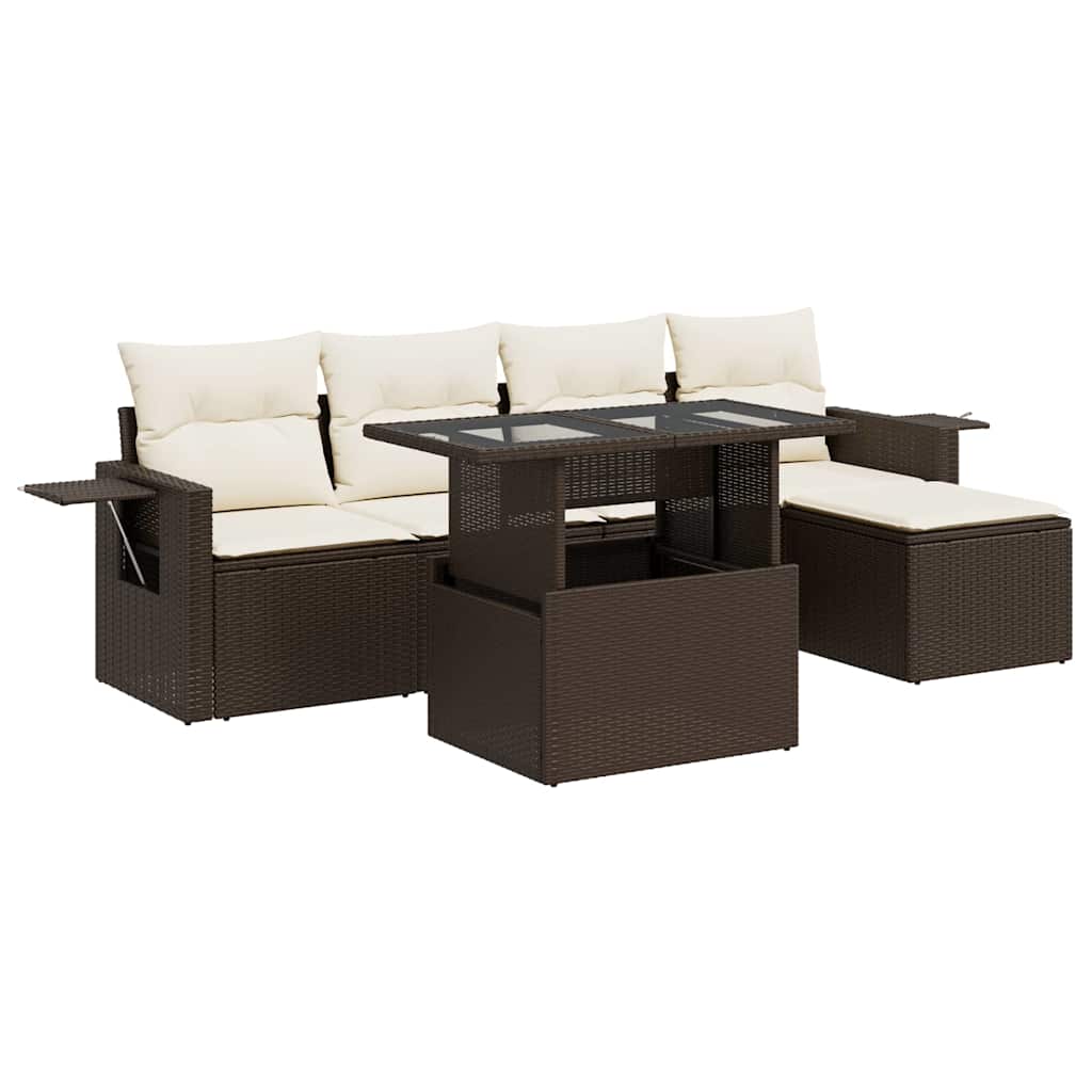 vidaXL Set Divano da Giardino 6 pz con Cuscini Marrone in Polyrattan