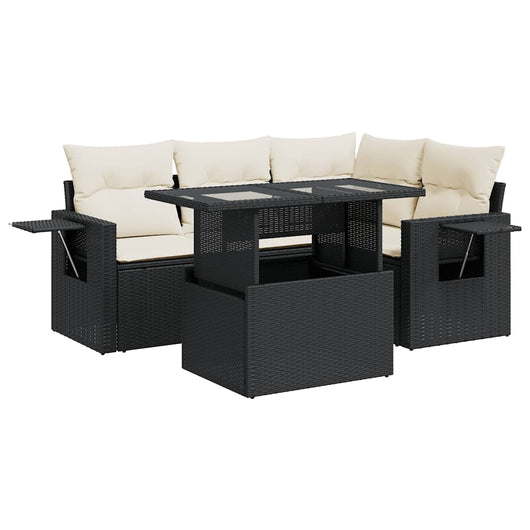 vidaXL Set Divani da Giardino 5 pz con Cuscini in Polyrattan Nero