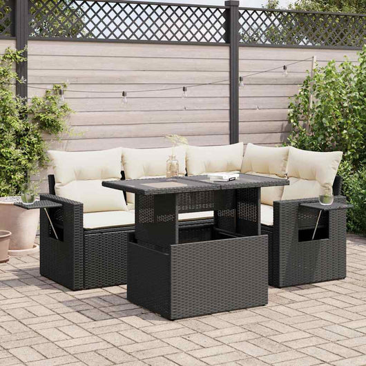 vidaXL Set Divani da Giardino 5 pz con Cuscini in Polyrattan Nero