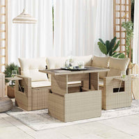 Set Divano da Giardino 5 pz con Cuscini Beige in Polyrattan