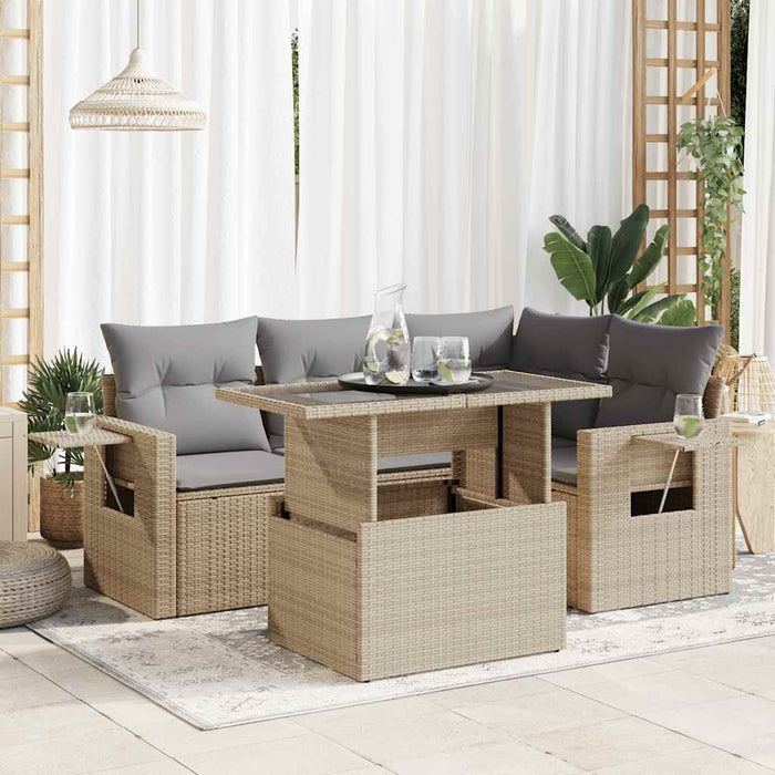 vidaXL Set Divano da Giardino 5 pz con Cuscini Beige in Polyrattan