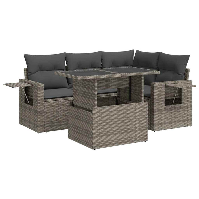 vidaXL Set Divano da Giardino 5 pz con Cuscini Grigio in Polyrattan