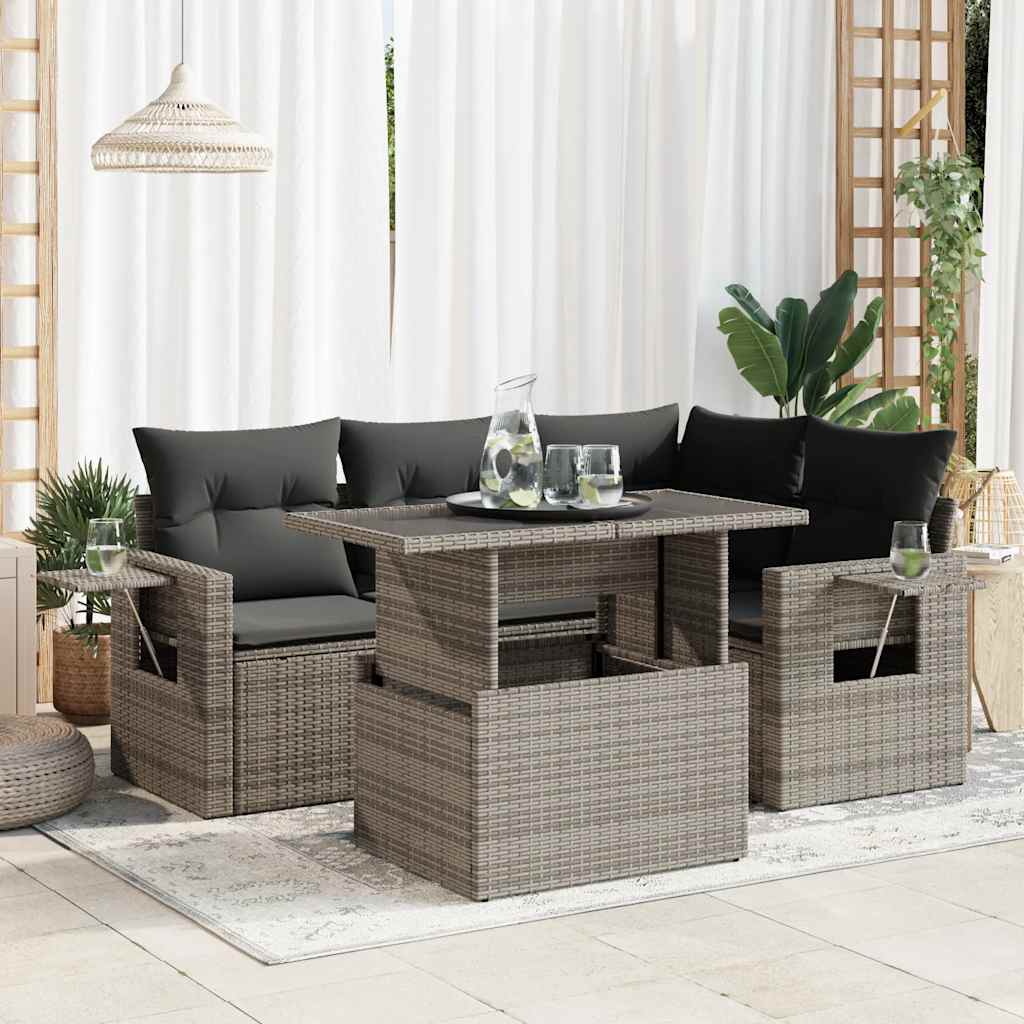 vidaXL Set Divano da Giardino 5 pz con Cuscini Grigio in Polyrattan