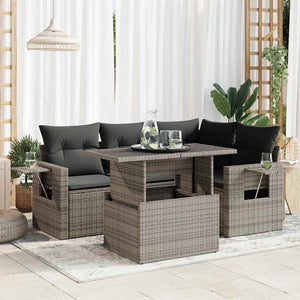 vidaXL Set Divano da Giardino 5 pz con Cuscini Grigio in Polyrattan