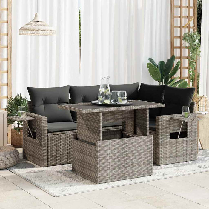 vidaXL Set Divano da Giardino 5 pz con Cuscini Grigio in Polyrattan
