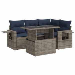 vidaXL Set Divani da Giardino 5 pz con Cuscini Grigio Polyrattan Acacia