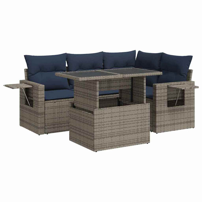 vidaXL Set Divani da Giardino 5 pz con Cuscini Grigio Polyrattan Acacia