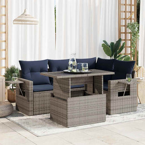 vidaXL Set Divani da Giardino 5 pz con Cuscini Grigio Polyrattan Acacia