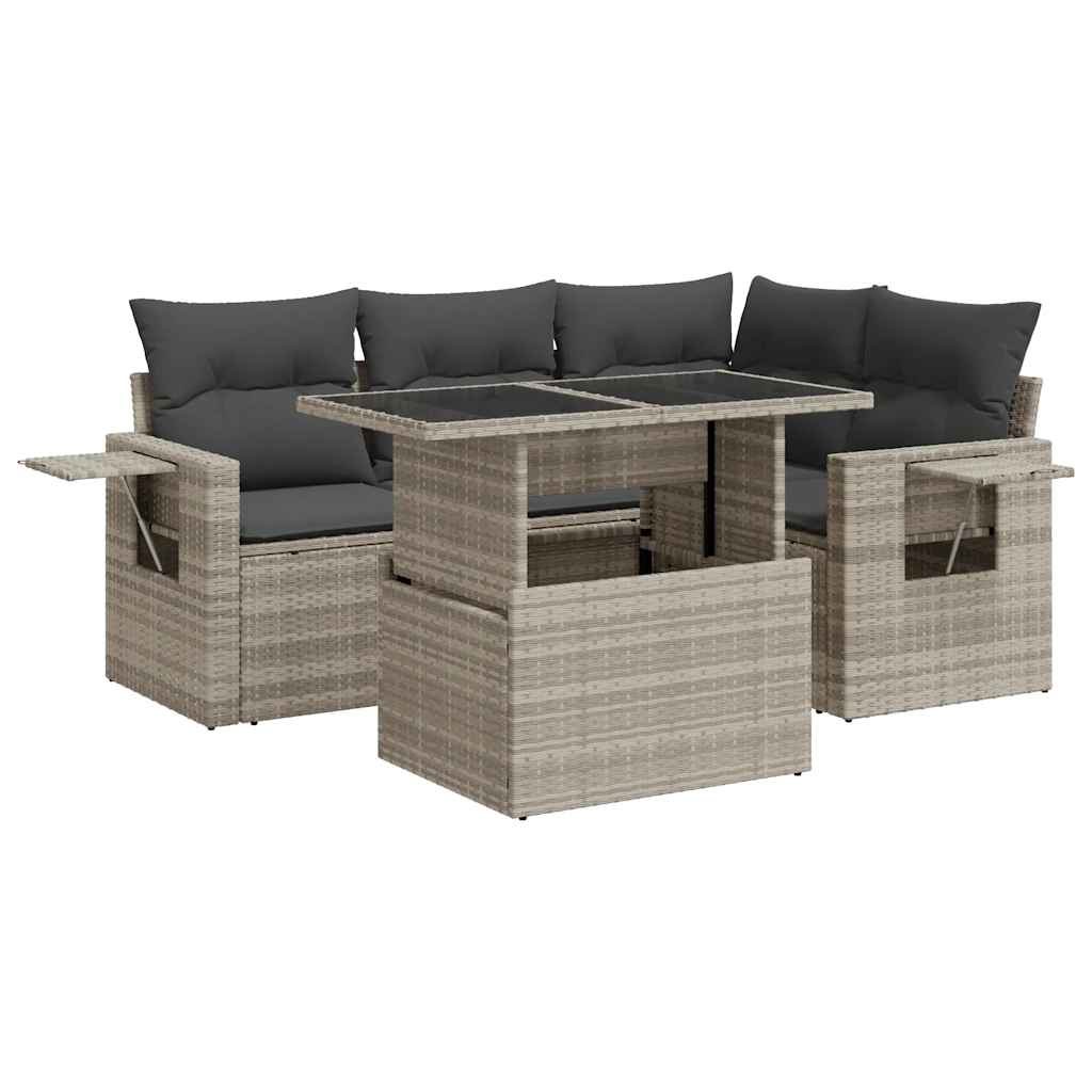 vidaXL Set Divano da Giardino 5pz con Cuscini Grigio Chiaro Polyrattan