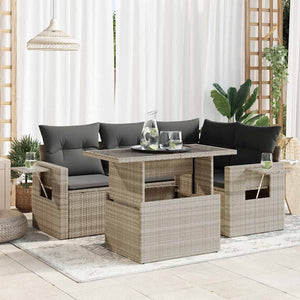 vidaXL Set Divano da Giardino 5pz con Cuscini Grigio Chiaro Polyrattan