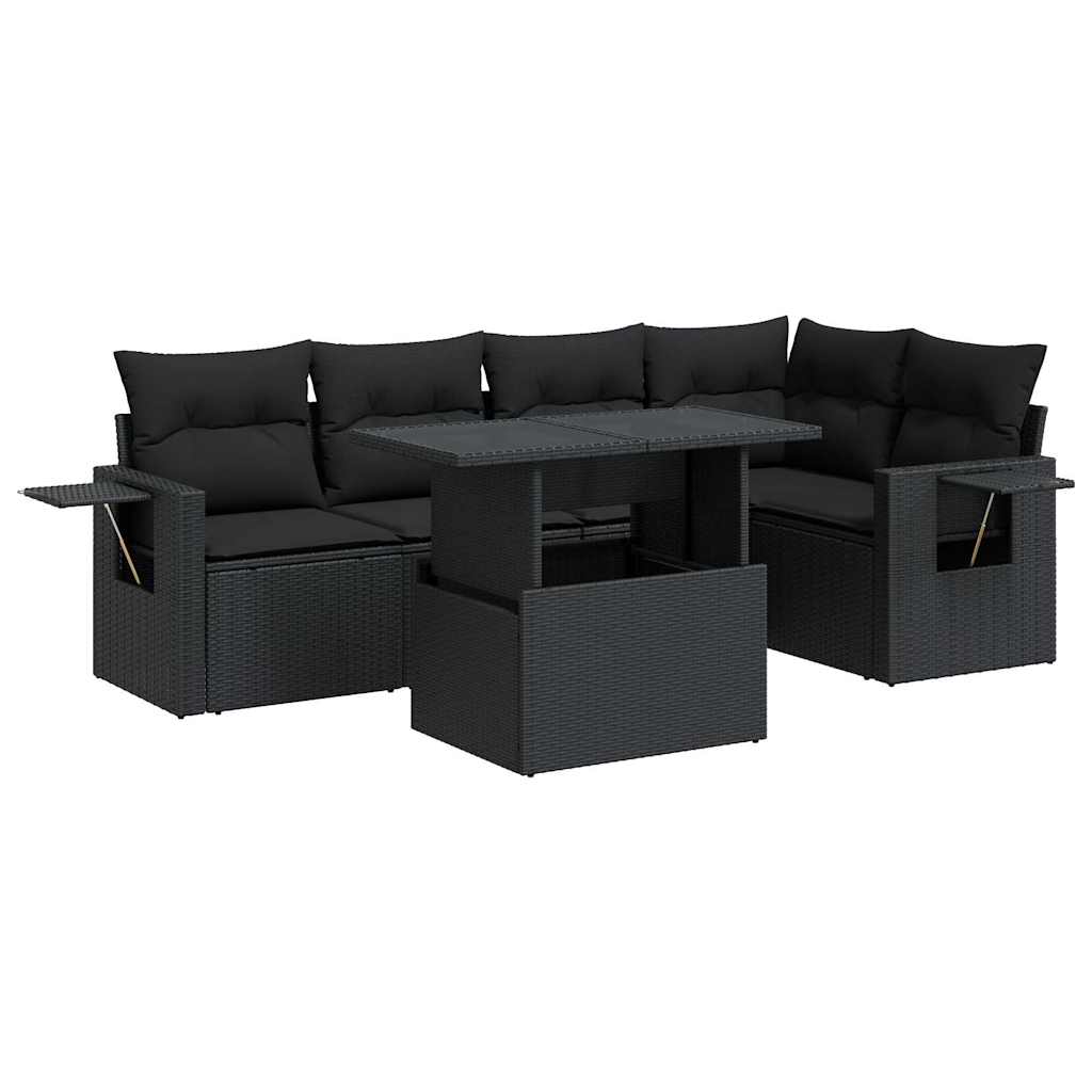 Set Divano da Giardino 6 pz con Cuscini Nero in Polyrattan 3326476