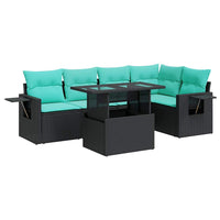 Set Divano da Giardino 6 pz con Cuscini Nero Polyrattan Acacia 3326478
