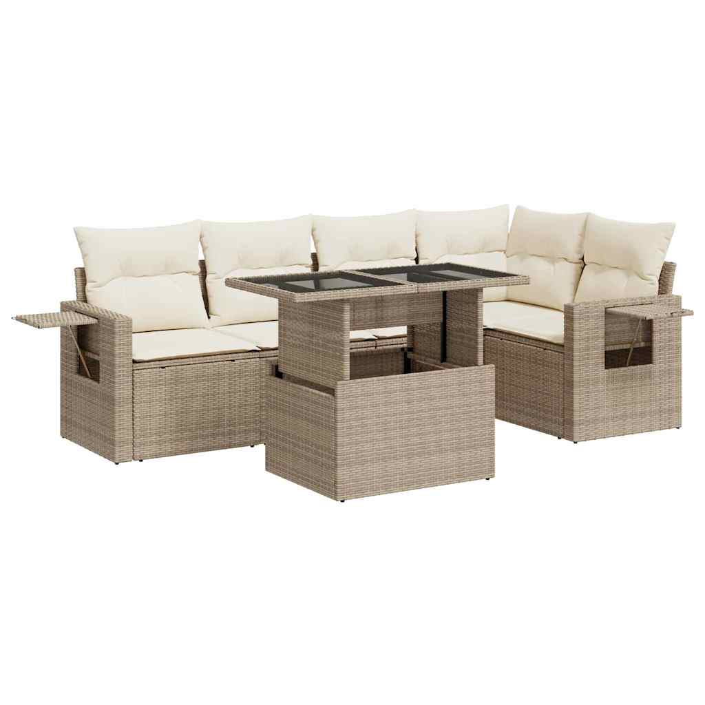 Set Divano da Giardino 6 pz con Cuscini Beige in Polyrattan 3326479