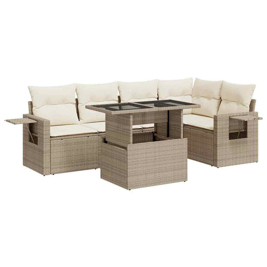 vidaXL Set Divano da Giardino 6 pz con Cuscini Beige in Polyrattan