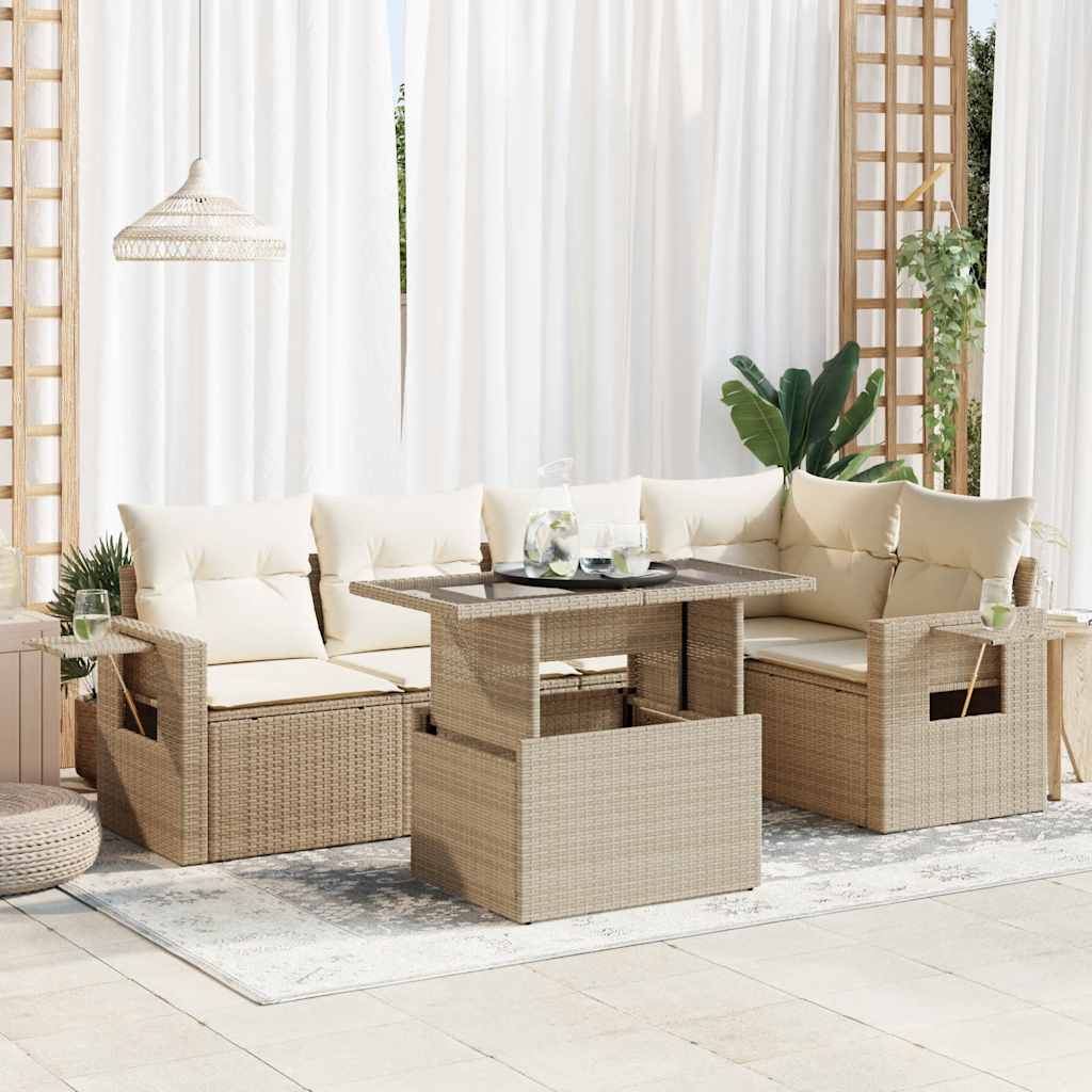vidaXL Set Divano da Giardino 6 pz con Cuscini Beige in Polyrattan