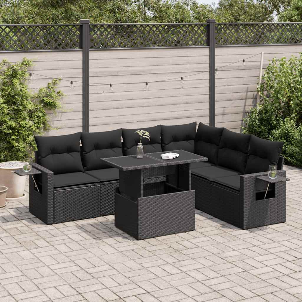 vidaXL Set Divani da Giardino con Cuscini 7pz Nero Polyrattan