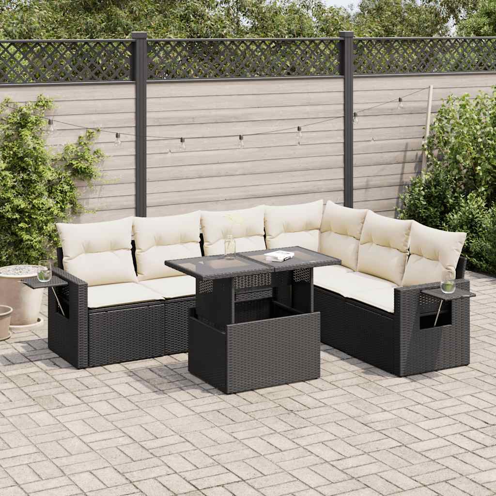 vidaXL Set Divani da Giardino con Cuscini 7pz Nero Polyrattan