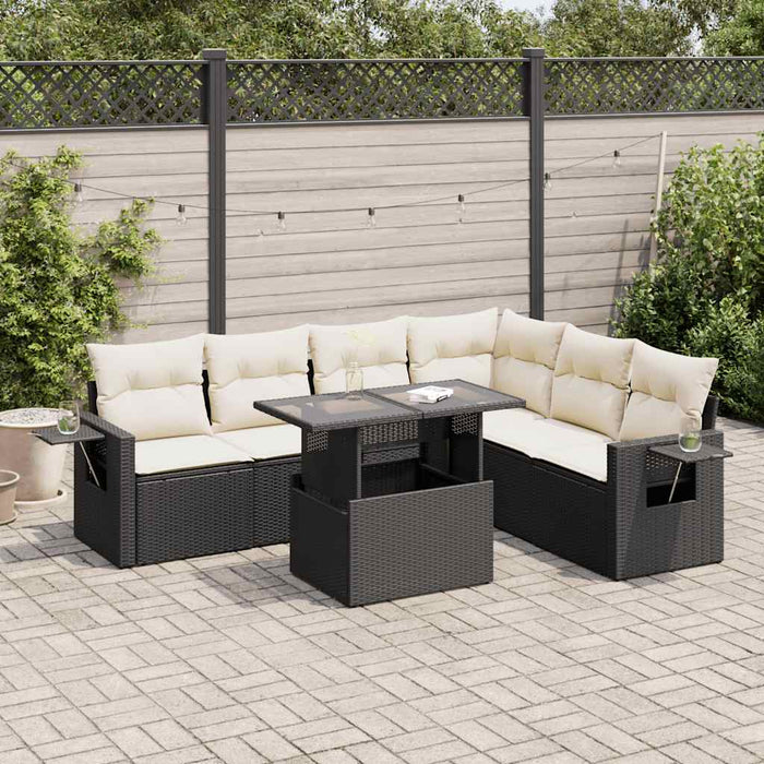 vidaXL Set Divani da Giardino con Cuscini 7pz Nero Polyrattan