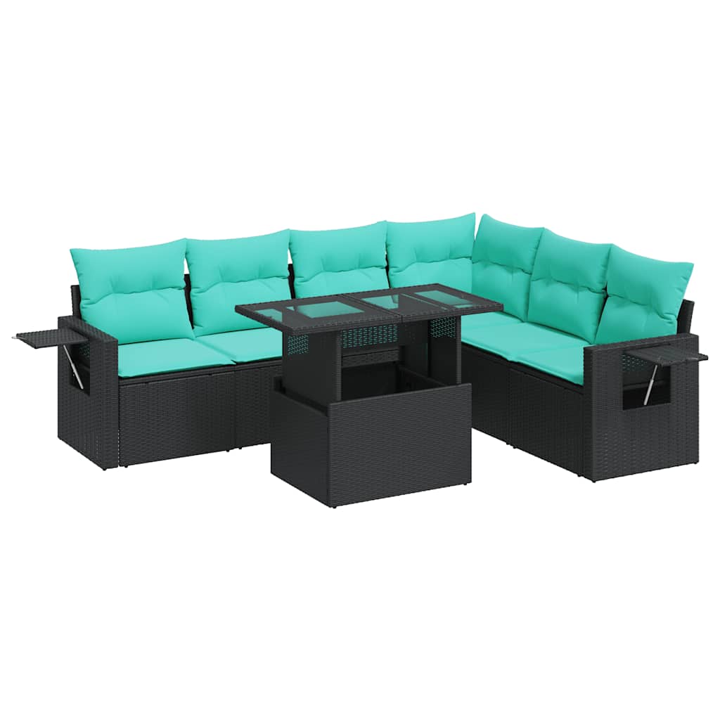 Set Divani Giardino 7 pz con Cuscini Nero Polyrattan Acacia 3326488