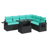 Set Divani Giardino 7 pz con Cuscini Nero Polyrattan Acacia 3326488