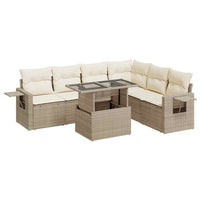 Set Divani da Giardino 7 pz con Cuscini Beige in Polyrattan