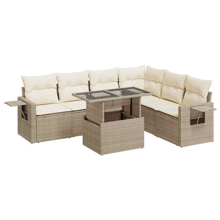 Set Divani da Giardino 7 pz con Cuscini Beige in Polyrattan 3326489