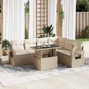 Set Divani da Giardino 7 pz con Cuscini Beige in Polyrattan 3326489