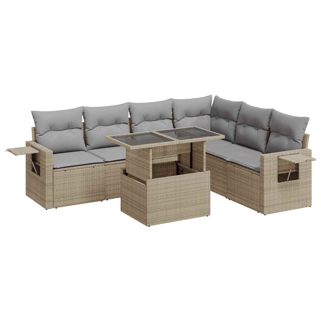 vidaXL Set Divani da Giardino 7 pz con Cuscini Beige in Polyrattan
