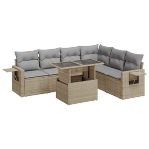 vidaXL Set Divani da Giardino 7 pz con Cuscini Beige in Polyrattan