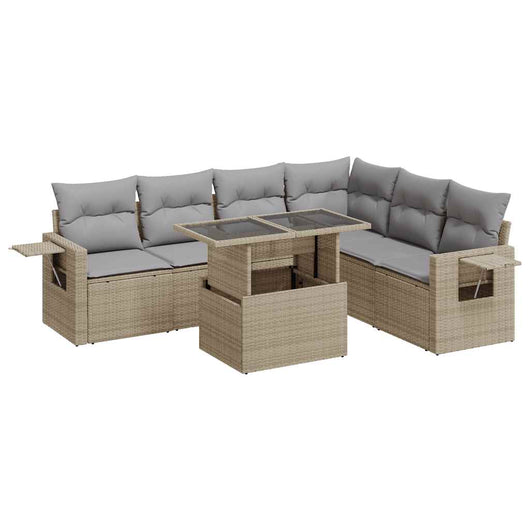 Set Divani da Giardino 7 pz con Cuscini Beige in Polyrattan 3326490