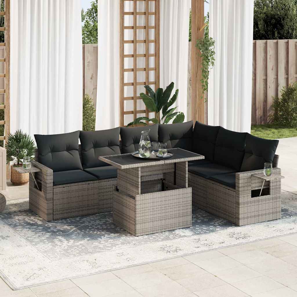 vidaXL Set Divani da Giardino 7 pz con Cuscini Grigio in Polyrattan