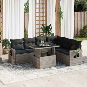 vidaXL Set Divani da Giardino 7 pz con Cuscini Grigio in Polyrattan