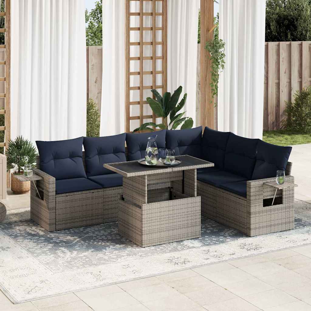 vidaXL Set Divani da Giardino con Cuscini 7pz Grigio Polyrattan