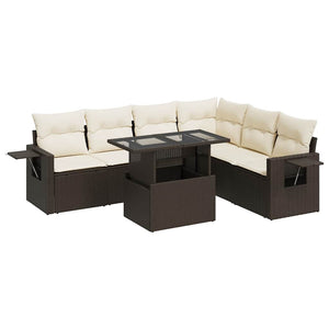Set Divani da Giardino 7 pz con Cuscini Marrone in Polyrattan