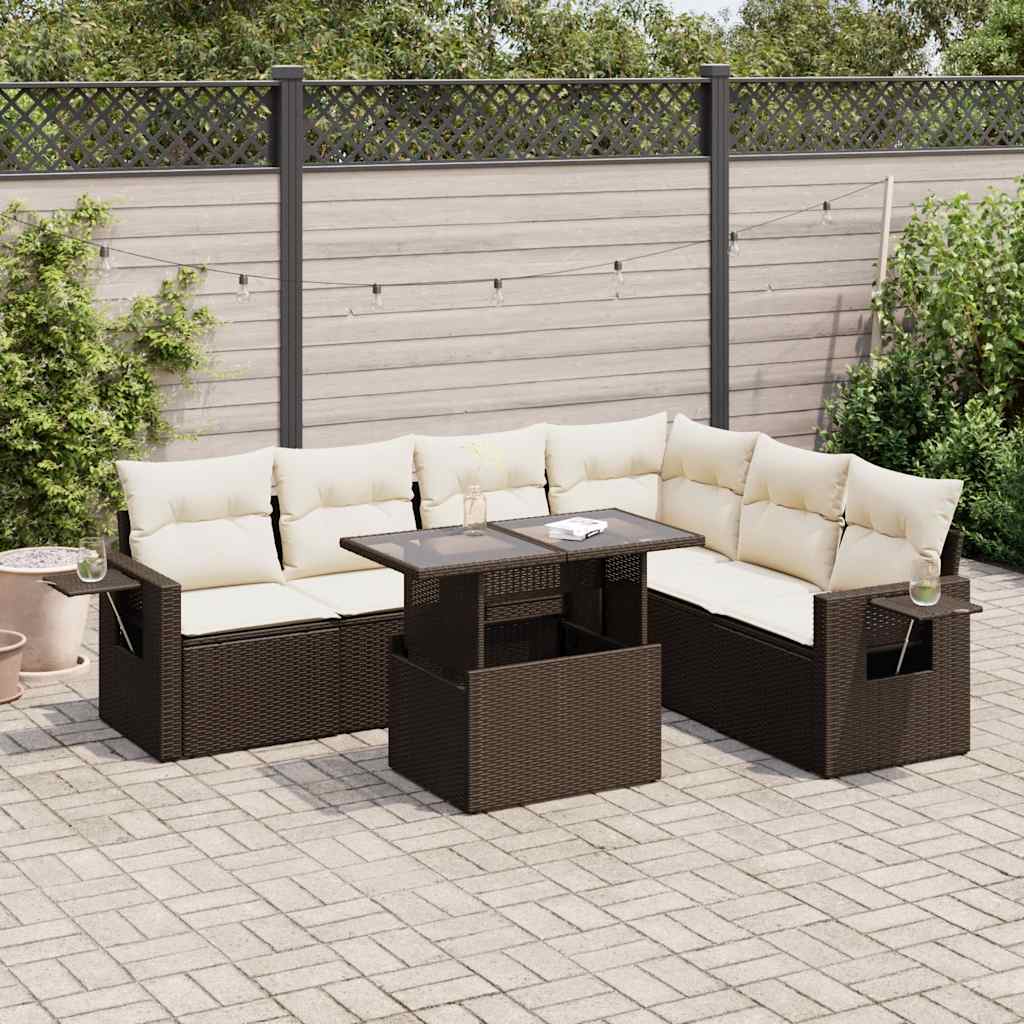 Set Divani da Giardino 7 pz con Cuscini Marrone in Polyrattan 3326494