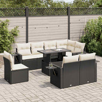 Set Divani da Giardino 9 pz con Cuscini Nero in Polyrattan