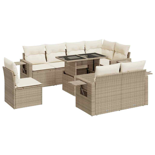 vidaXL Set Divano da Giardino 9 pz con Cuscini Beige in Polyrattan