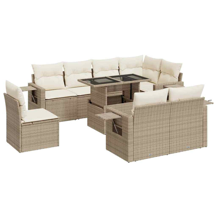 vidaXL Set Divano da Giardino 9 pz con Cuscini Beige in Polyrattan