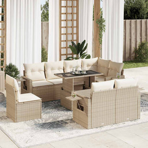 vidaXL Set Divano da Giardino 9 pz con Cuscini Beige in Polyrattan
